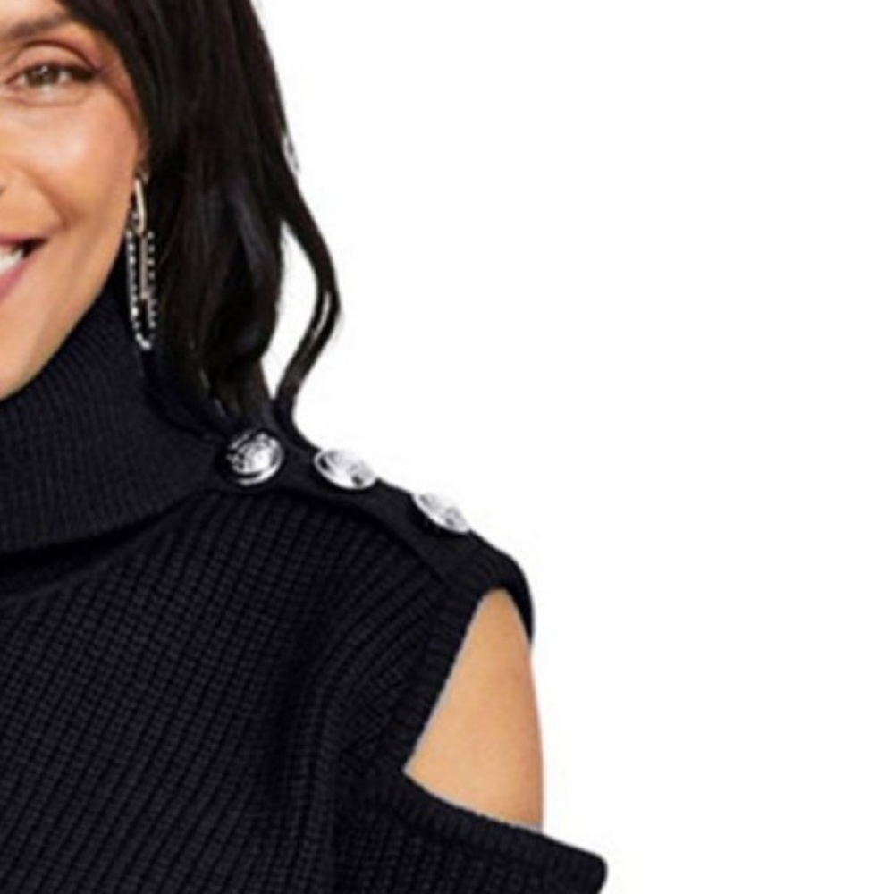 INC International Concepts Black Cold Shoulder Turtleneck Sweater Fall Winter - Picture 3 of 3